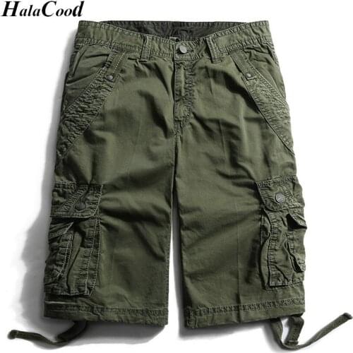 HALACOOD Top Selling New Summer Calf-Length Cargo Mens Cotton Shorts Multi-pocket Solid Male Puls Size Beach Shorts Capris Fat