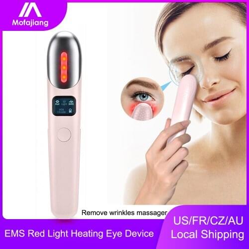 Heating EMS Remove Wrinkle Eyes Massager Red Light Therapy Machine Face Lifting Tools Electric Vibration Beauty Device Pen