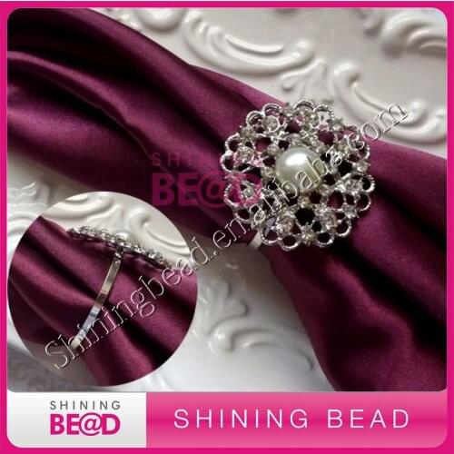 New arrival pearl with clear rhinestone napkin ring for wedding table,free shipping