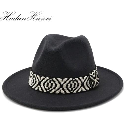 Autumn Winter British Style Woolen Jazz Fedora Hat Men Women European American Wide Brim Church Party Top Caps