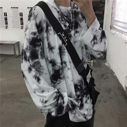 Autumn thin mens and womens tie-dyed long-sleeved ins new hip-hop fried street splash-ink retro T-shirt jacket clothes