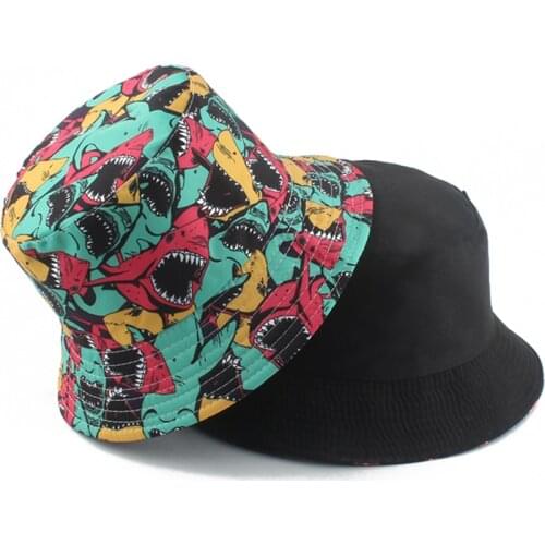 2021 New Fashion Panama Bucket Hats Men Women Summer Fisherman Hat Shark Print Cartoon Animal Hip Hop Cap Bob Hat chapeau