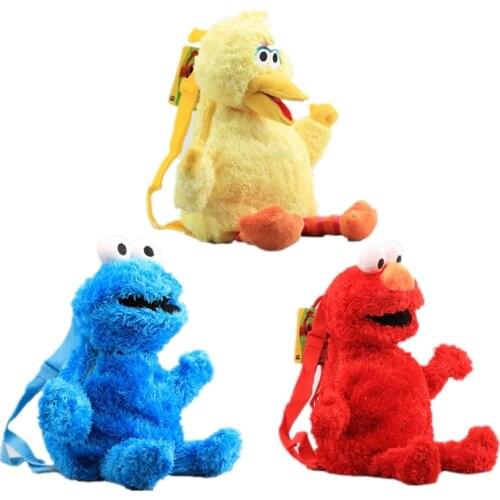 3 styles 45cm Sesame Street Plush Backpack Blue Cookie Red Elmo Guy Yellow Cute Plushie Bag Childrens Lovely School Backpack