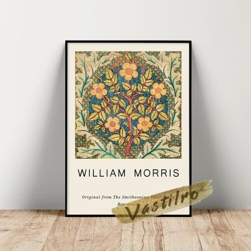 William Morris Exhibition Poster, Morris Rose Wreath Wall Painting, Flower Leaf Wall Stickers, Morris Vintage Plant Prints Art