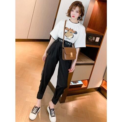 Casual high waist letter waistband large pocket hemmed in overalls suit for women 2021 spring new
