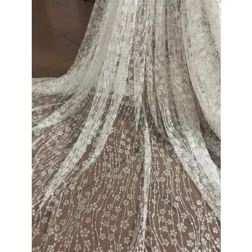 Glued glitter african lace fabric sparkly SYJ-71519 glitter sequins French tulle lace fabric