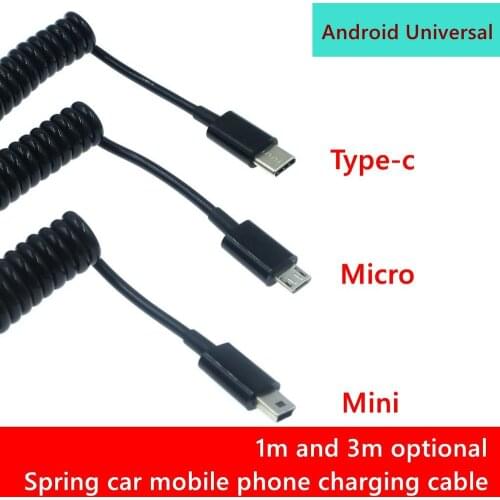 Spring Micro USB cable C-type mini usb fast charger for Samsung S8 S9 S7 Edge car retractable data cable for Android phones 3M