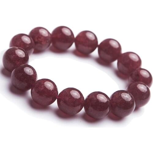 Drop Shipping Genuine Red Natural Strawberry Quartz Bracelets Women Female Big Powerful Stretch Crystal Round Bead Bracelet