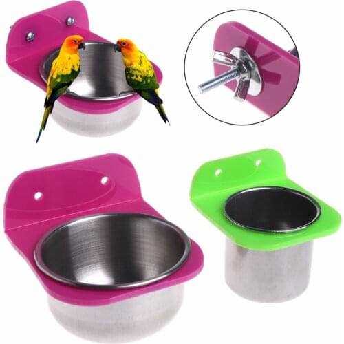 Bird Parrot Feeder Stainless Steel Food Water Feeding Bowl Container Birds Feeders For Crates Cages Coop Parrots Pet Drop Ship
