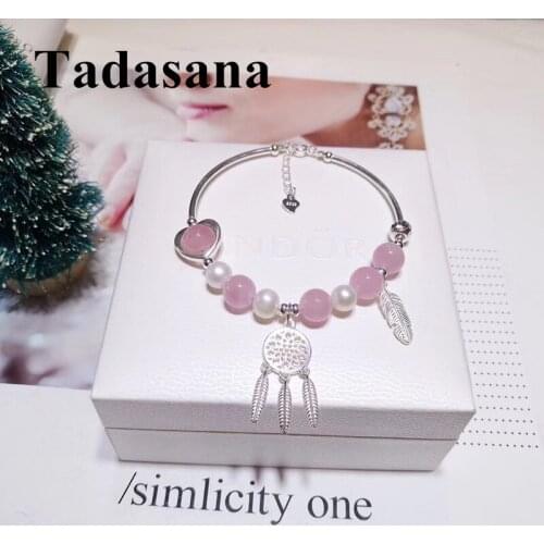 Pink Quartz Bracelet Female Jewelry Natural Stone Bead Bracelet Pearl Leaf Pendant Women Bracelet Valentines Day