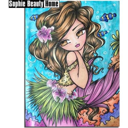 DIY 5D Diamond Painting Cross Stitch Cartoon Girl and Fish Needlework Accessories Full Diamond Mosaic Diamond Embroidery 194050