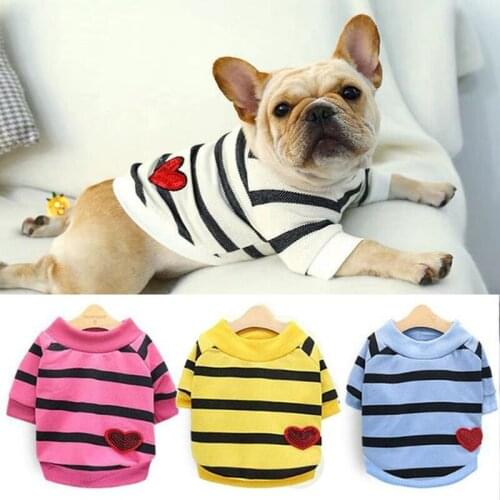 Pet Dog Sweater Pullover Spring and Summer Dog Clothes for Small Dogs Black White Striped Love Round Neck Sweater Pet Clothing