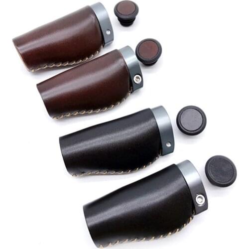 Bicycle Handlebar Grips Folding Bike Grips Leather Short Bicycle Grips Retro Short Leather Ergonomic Short Bicycle Grips