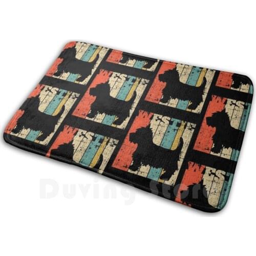 Retro Westie West Highland Terrier Vintage Mat Rug Carpet Anti-Slip Floor Mats Bedroom Westie Earthy Terrier Highland West