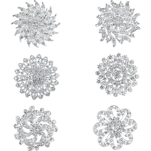 WEIMANJINGDIAN Brand Set of 6 PC Clear Rhinestones Large Size Brooch Pins for Wedding Bouquets