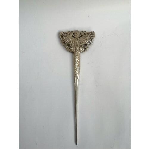 YIZHU CULTUER ART Collection Old Chinese Tibet Silver Hand-made Butterfly Hairpin Hair Decoration Wonderful Gift