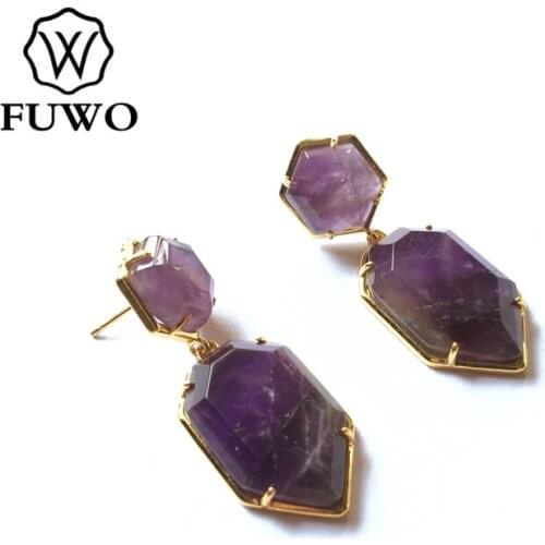 FUWO Female Elegant Natural Quartz Drop Earrings Square Teardrop Earrings For Women Party Wedding Gift Wholesale ER039