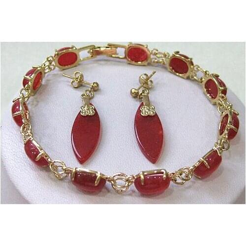 Women black green red Jade Jewelry bangle bracelet earrings set 7.5"