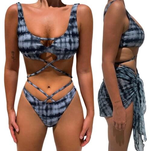 Meihuida Womens Swimsuit Set, Sexy Bra and Panty and Wrap Skirt Three-piece Suit for Swimming Vacation Beach Honeymoon