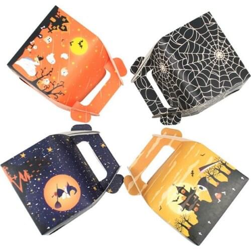 20pcs Kraft Paper Happy Halloween Decoration Treat Box Bags Craft Cake Topper Cookies Cutters Pumpkin Ghost Party Favors