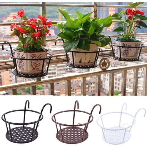 3Sizes Garden Supplies Outdoor Hanging Basket Plant Iron Racks Fence Balcony Round Flower Pot Decor