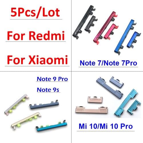 5pcs/lot，For Xiaomi Mi 10 Pro Redmi Note 10 Pro Note 7 Pro Note 9S 9 Pro Side Power Key +Volume Button