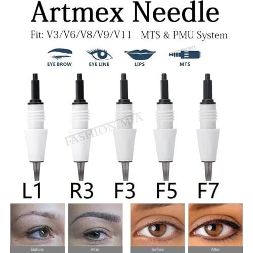 50Pcs Microblading Tattoo Needle Agulhas Screw Artmex Needle L1 R3 F3 F5 F7 PMU Tattoo Needle For V6 V8 Permanent Makeup Machine