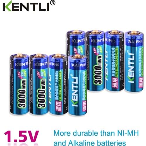 KENTLI 8pcs Stable voltage 3000mWh AA batteries 1.5V rechargeable aa battery lithium polymer battery for camera ect