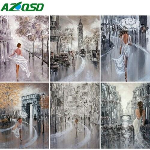 AZQSD Diamond Embroidery Woman Street Mosaic Rhinestones Handmade Diamond Painting Portrait Cross Stitch Home Decoration Gift