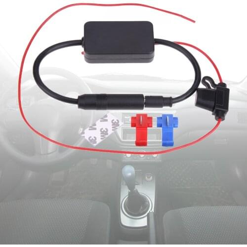 12dB Car Antenna FM Signal Amp Booster Amplifier With Indicator 12V Car Accessories Male/Female Radio Antenna Amplifier Booster