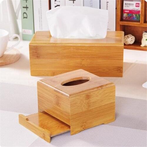 Fashion Style Bamboo Square Tissue Box Creative Seat Type Roll Storage Paper Box Tissue Canister Eco-Friendly Wood Table Decor