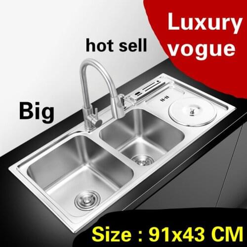 Free shipping Apartment big kitchen double groove sink durable standard 304 stainless steel hot sell luxury 91x43 CM