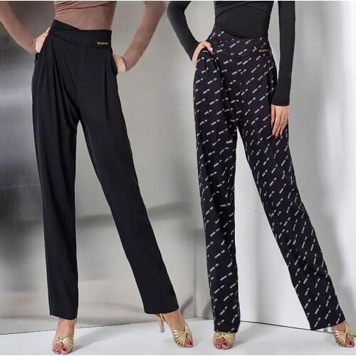 Latin Dance Pants Female Adult High Waist Loose Practice Trousers Black Ballroom Pants Women Chacha Rumba Dance Costume DNV15282