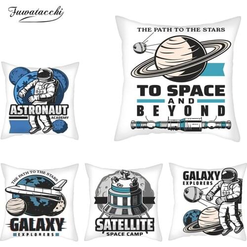 Fuwatacchi Space Planet Printed Pillow Case Carton Spaceship Photo Decrotive Cushion Cover For Home Sofa Chair Decor Pillowcases