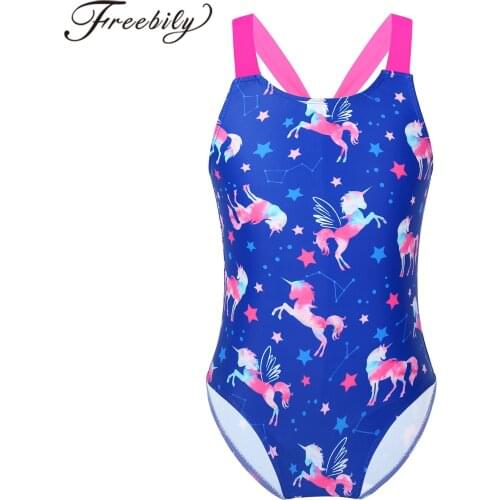 Kids Swimsuit for Girls One Piece Swimwear Horse Stars Pattern Printed Sleeveless One-Piece Childrens Swimsuits Bathing Suit
