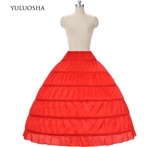 YULUOSHA Wedding Accessories Petticoat Long Crinoline Underskirt 6 Hoops Skirt Petticoat Red Tulle Dress Bridal Lolita Petticoat