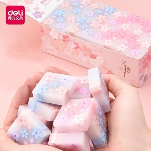 Deli 1pcs Kawaii Sakura Eraser for Kids Japanese Stationery Supplies Pencil Rubber Cute Flower Erasers Kids Prizes Girl Gift