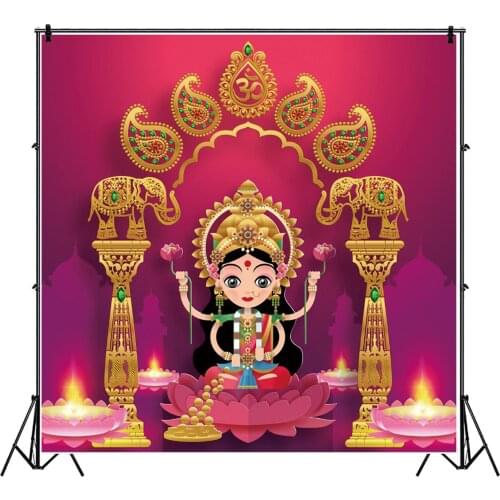 Laeacoo Diwali Festival Wall Hanging Gold Sparkly Red Backdrop Candle Elephant Blessing Photography Backdrop Photo Background