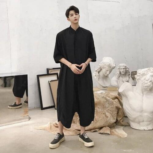 HOT Spring new Fashion catwalk style mens silhouette straight loose casual pants hair stylist jumpsuit male hipster overalls