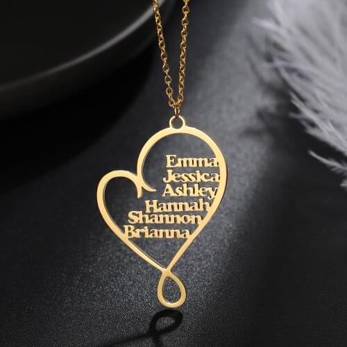MYDIY Personalized Name Necklace Custom Heart Choker Gold Color Stainless Steel Pendant Multiple Names Family Tree Friend Gift