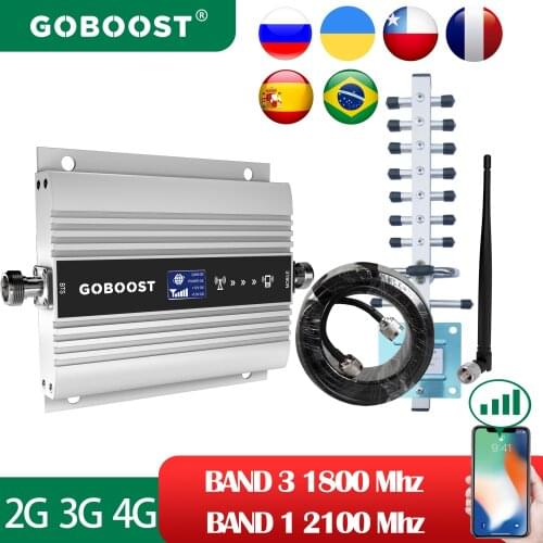 GOBOOST 4G DCS Signal Amplifier Kit 1800 2100 BAND 1 BAND 3 Celluar Booster Cell Phone Network Reapeater Antenna Cable for Home