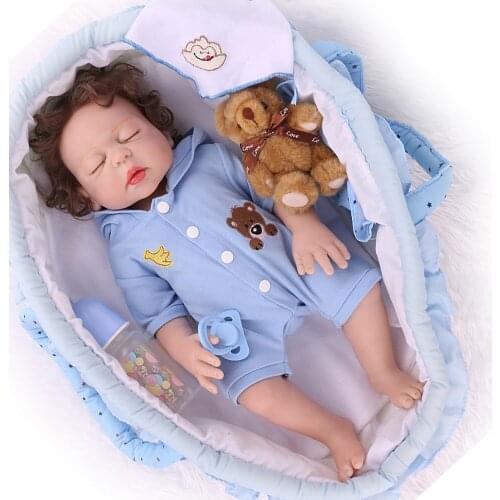 NPK DOLL 18" 48CM Full silicone vinyl reborn baby doll newborn bebe boy reborn for children gift with sleeping basket