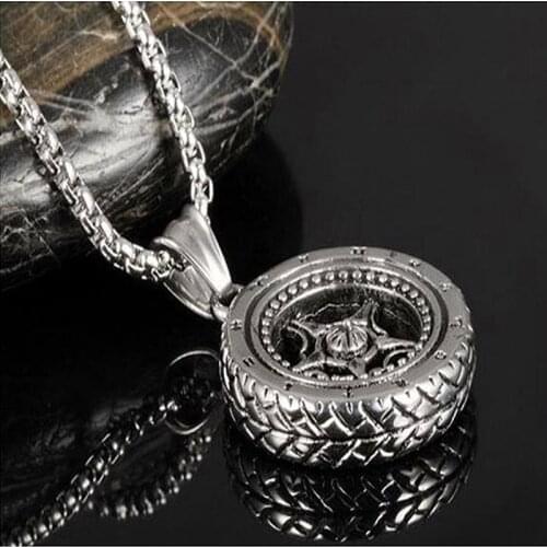 HNSP Punk Car Tire Round Pendant Chain Necklace For Men Male Hip Hop Jewelry Gift 2021 New