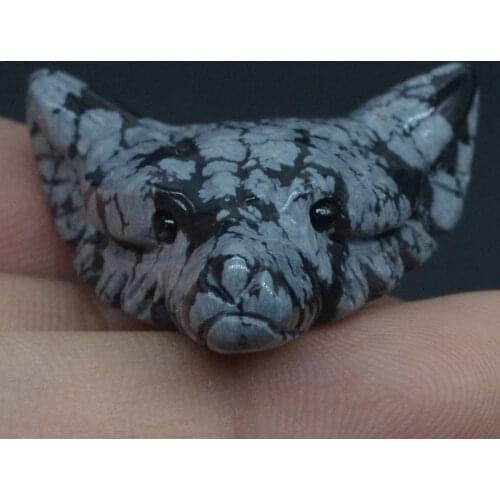 1.4" Howling Wolf Figurine Snowflake Obsidian Gemstone Animal Pendant Hand Carved Stone Necklace Jewelry Man Fashion