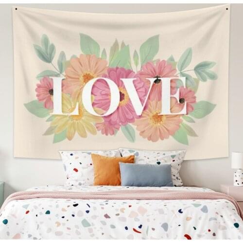 LOVE with Flowers Tapestry Vintage Exotic Summer Plant Nature Frame for Bedroom Photography Wall Decor