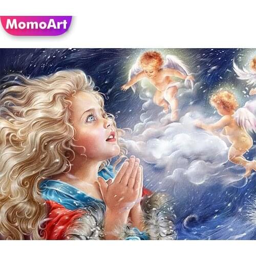 MomoArt Diamond Embroidery Girl Full Drill Square Diamond Painting Angel Cross Stitch Mosaic Portrait Needlework Decor For Home