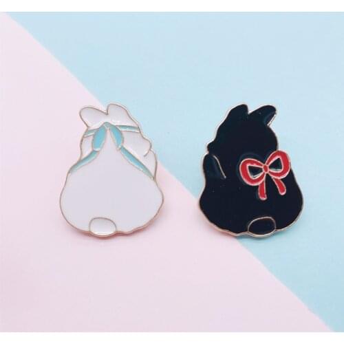 Cartoon Cute Animals Rabbit Back View Enamel Brooch Couple Ribbon Set Alloy Pins Badge Sweet Woman Jewelry Gift For Friends