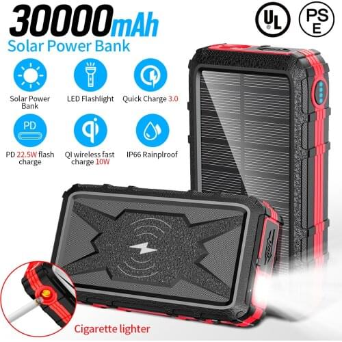 Camping Lamp Lighting Solar Charger 30000 Ma 10W Wireless Charging Pd22.5w Flash Charging Mobile Power Supply