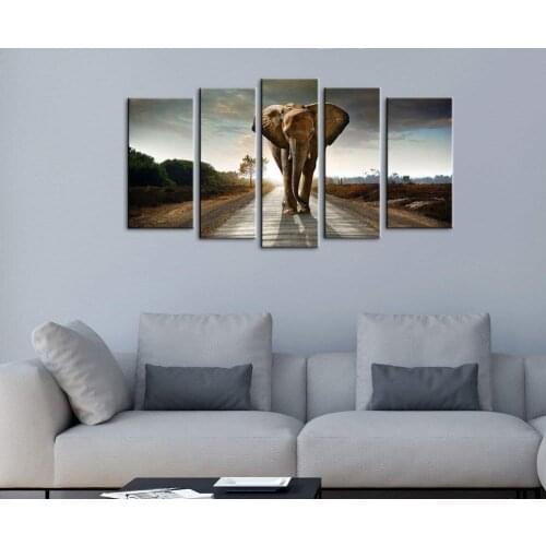 Poster Printed Wall Art 5 Panel Elephant Framework Pictures Home Decor Living Room Canvas Painting
