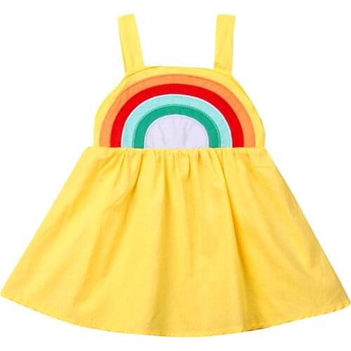 Girl Dress 2019 Cute Kids Baby Girl Summer Rainbow Sling Dress Sleeveless Party Beach Dresses Clothes
